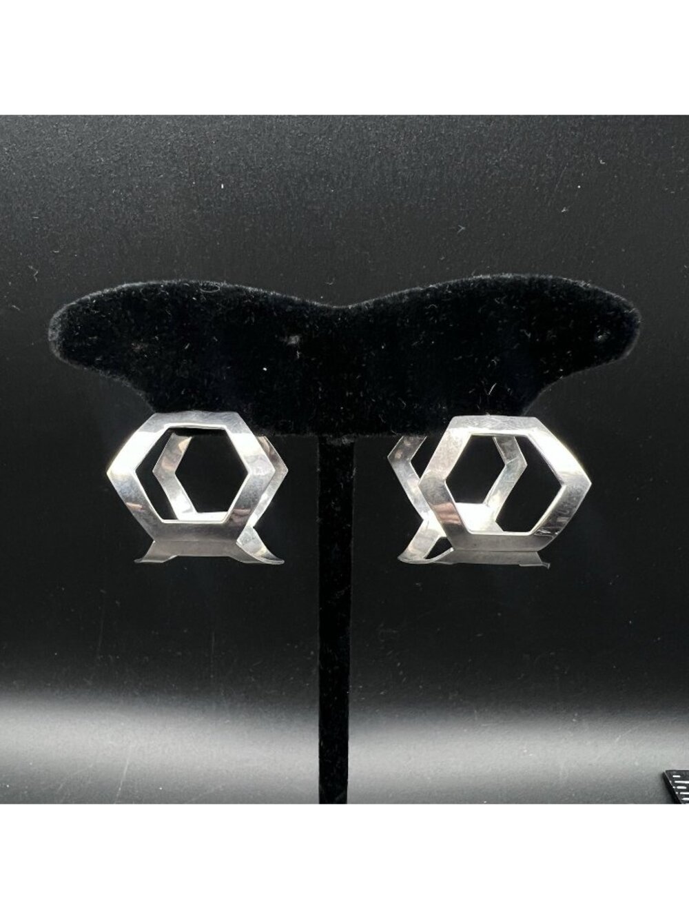 Vintage Sterling Silver Geometric Open Hexagon Hoop Earrings 7.1g Mexico